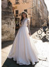 Long Sleeves Ivory Satin Lace Classic Wedding Dress
